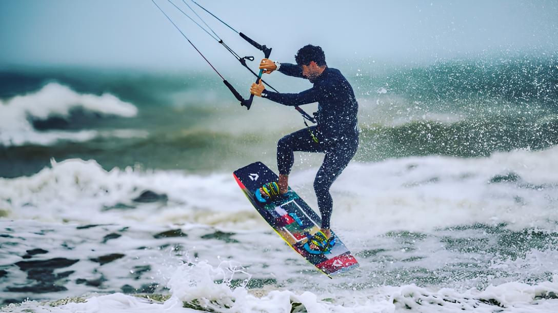 Surfer riding a wave, representing balance and control in a dynamic environment